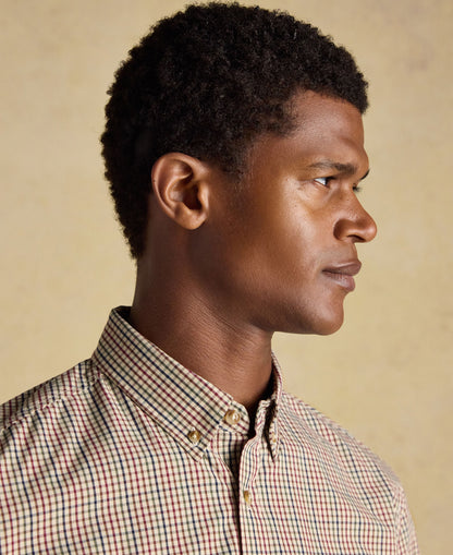 Cotton Poplin Gingham Shirt - Brown