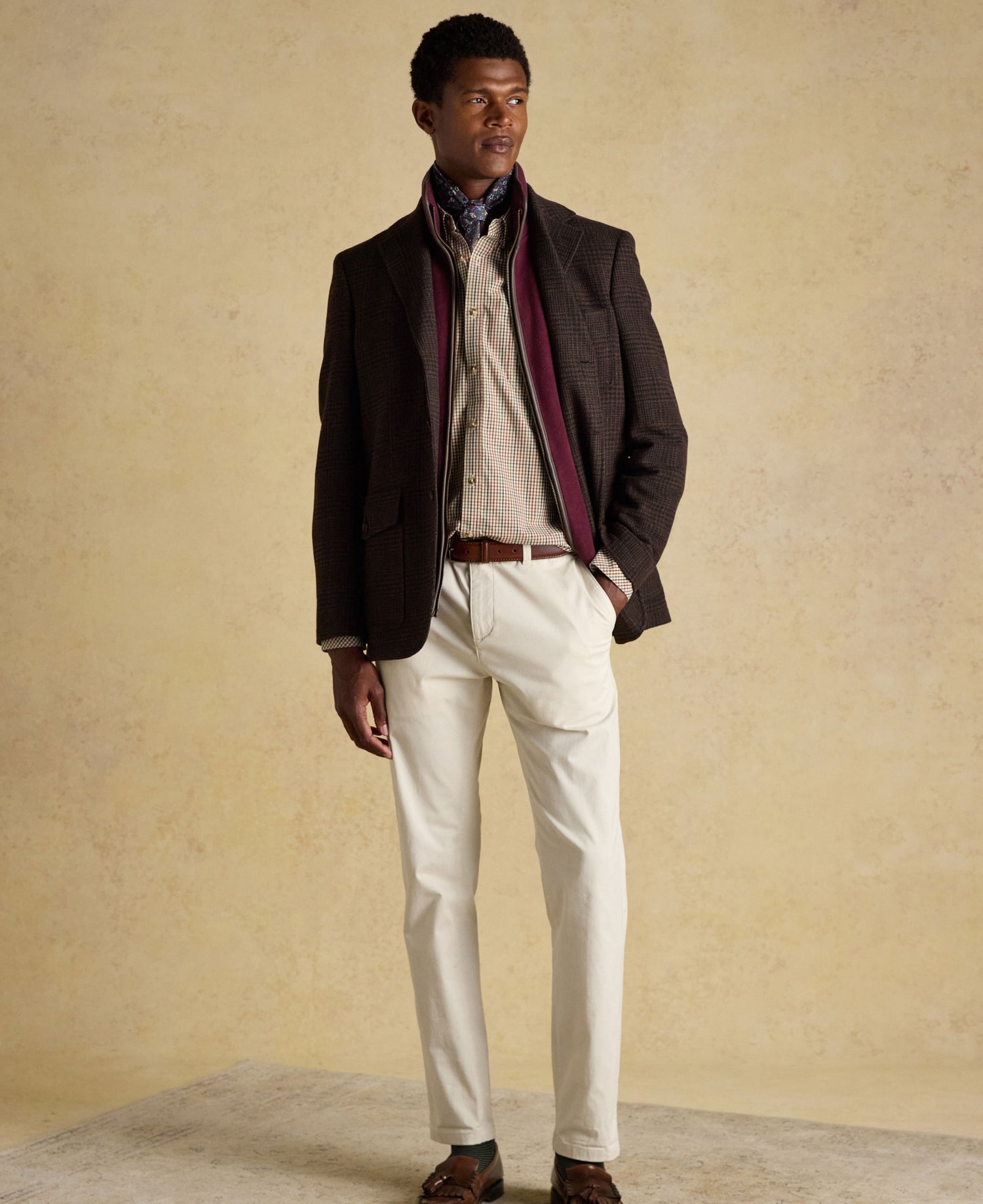 Cotton Poplin Gingham Shirt - Brown