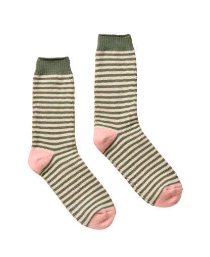 Cosy Stripe Socks - Khaki Green
