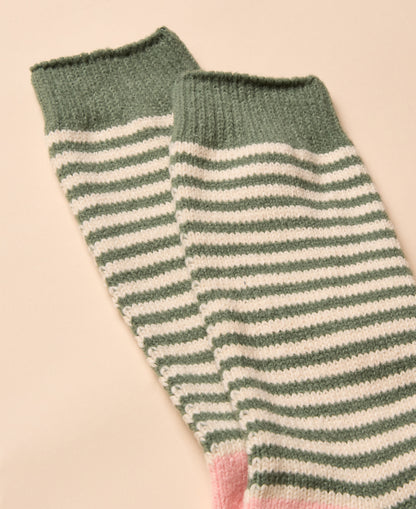 Cosy Stripe Socks - Khaki Green