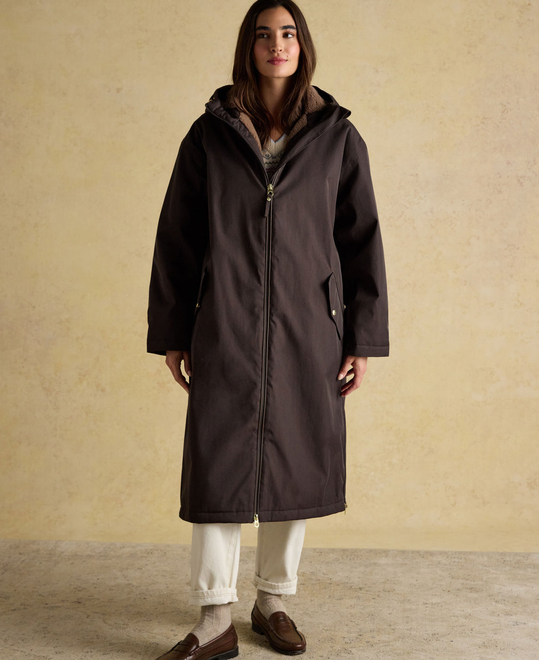 Coverall Oversized Fleece Lined Waterproof Coat - Chocolate