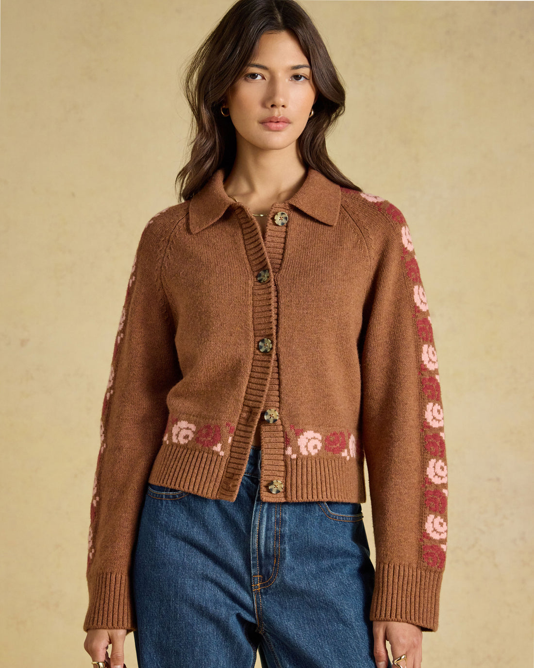 Cowboy Collared Cardigan - Tan Brown