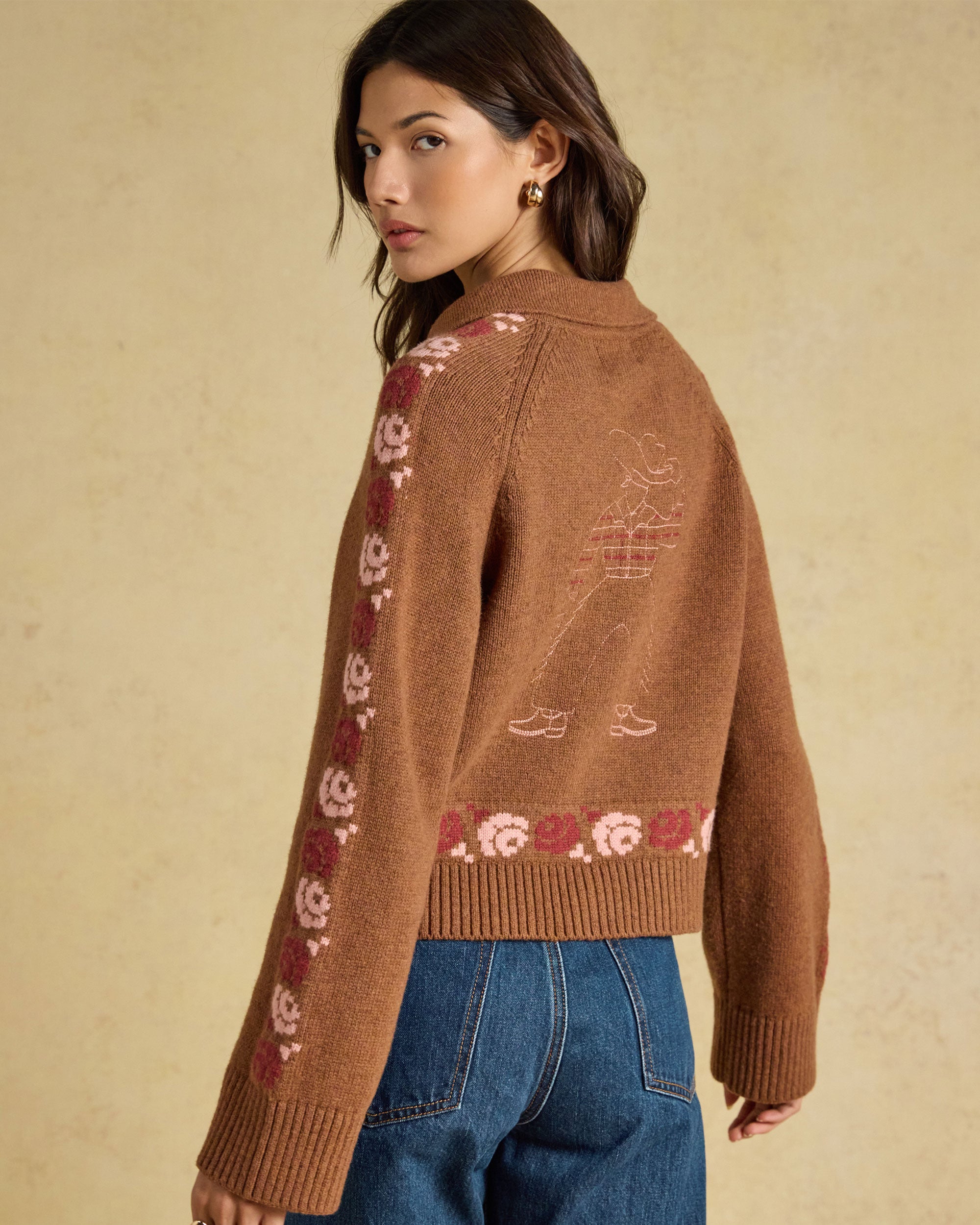 Cowboy Collared Cardigan - Tan Brown