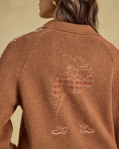 Cowboy Collared Cardigan - Tan Brown