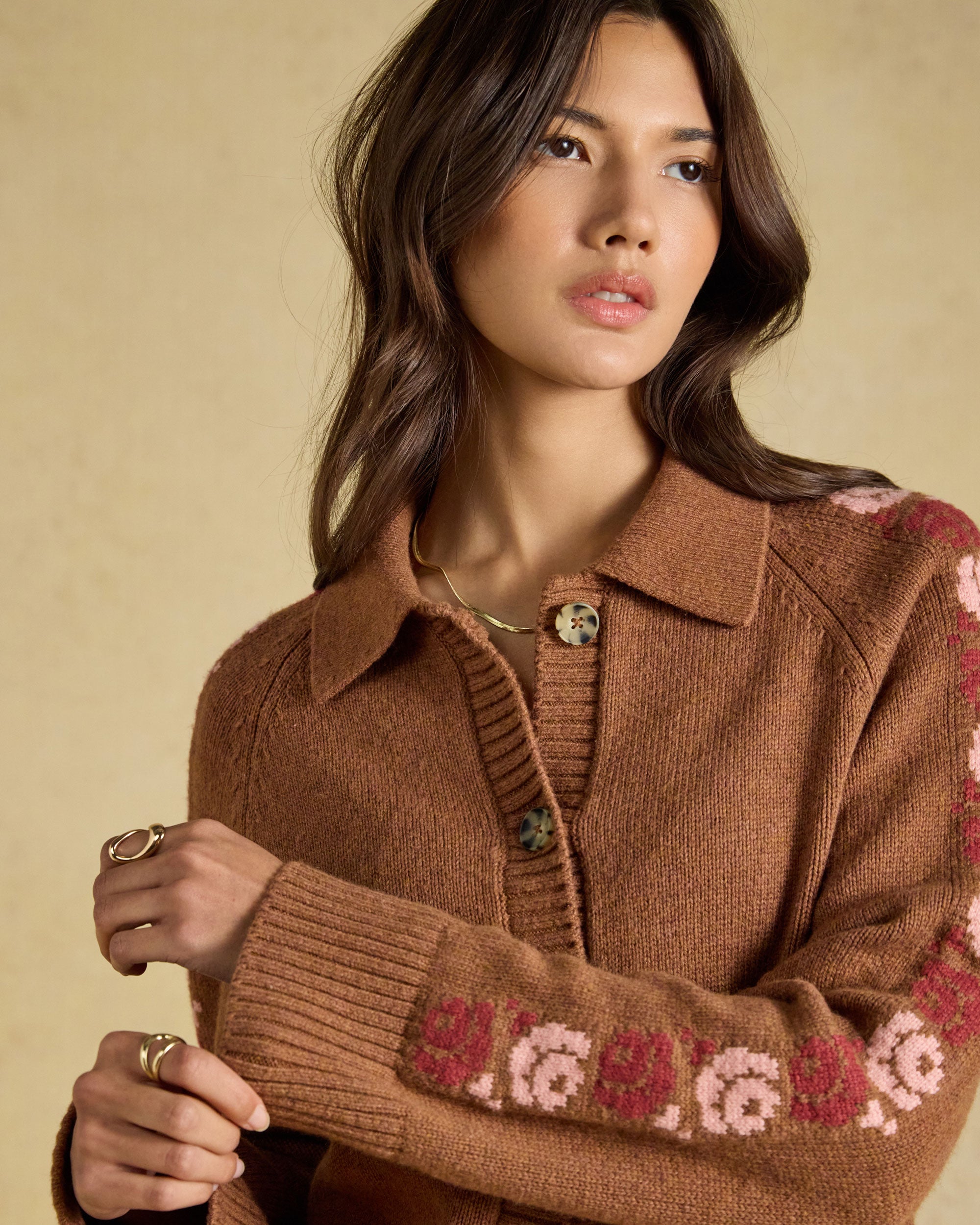 Cowboy Collared Cardigan - Tan Brown