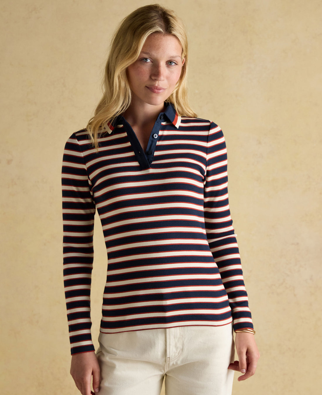 Fairfield Ribbed Polo Shirt - Navy/Red