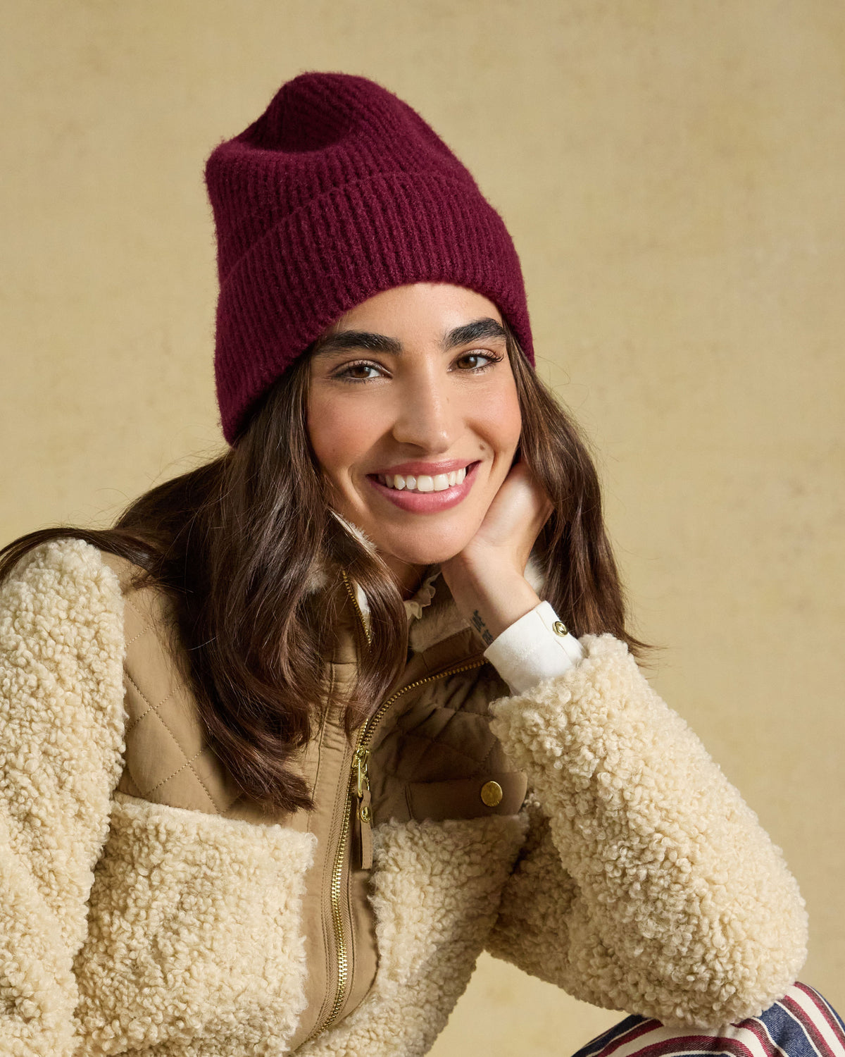 Fine Knit Beanie - Berry Red