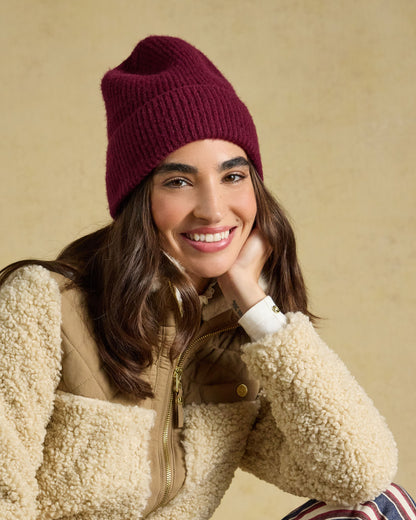 Fine Knit Beanie - Berry Red