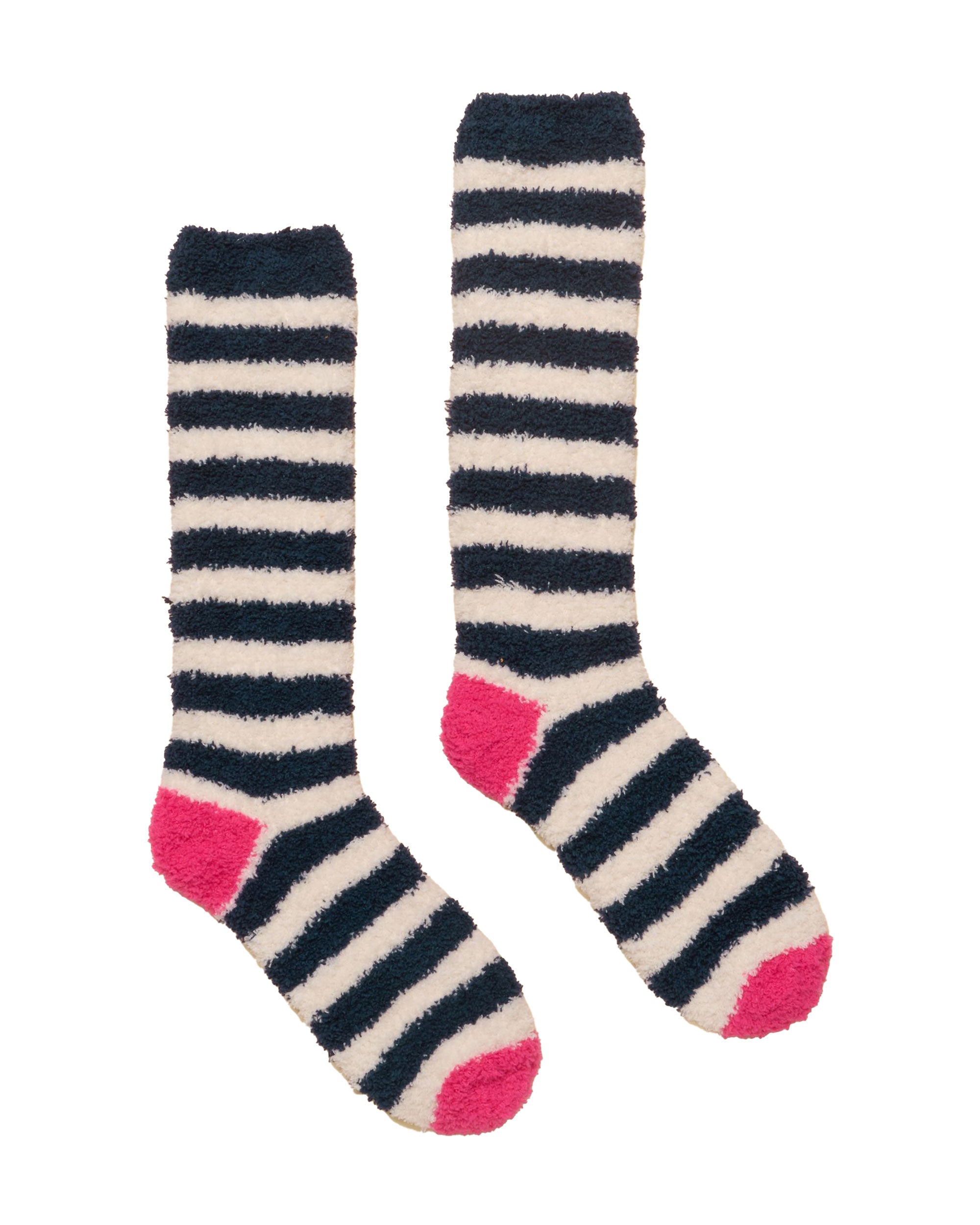 Fluffy Socks - Navy Cream Stripe