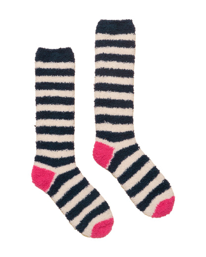 Fluffy Socks - Navy Cream Stripe