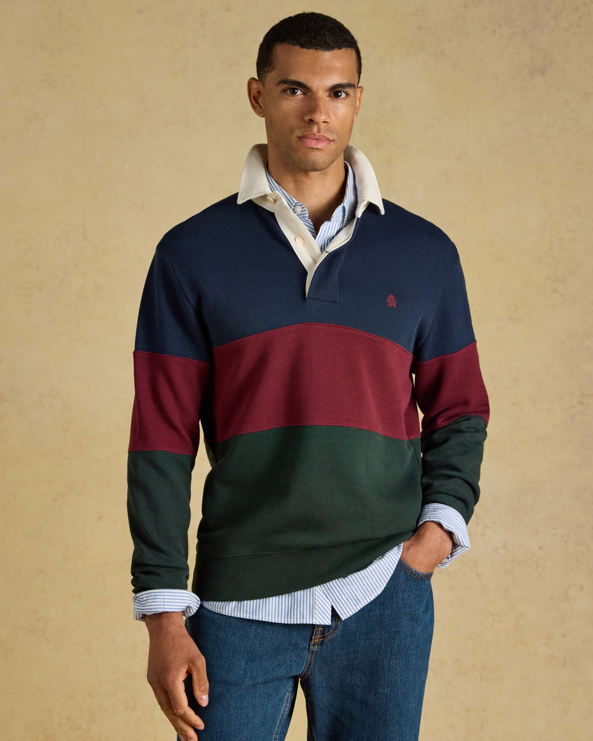 French Rib Rugby Shirt - Green/Navy