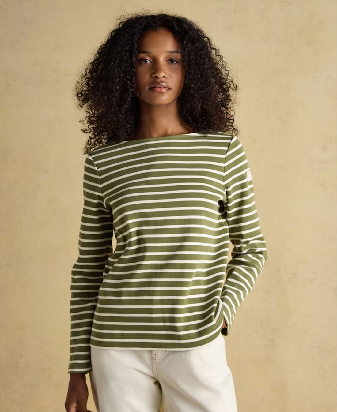Harbour Boat Neck Breton Top - Green Stripe