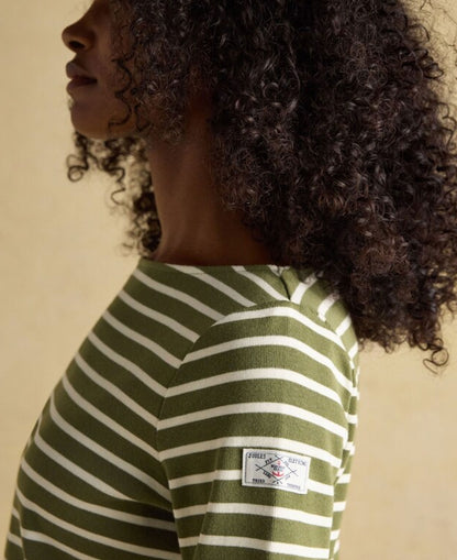 Harbour Boat Neck Breton Top - Green Stripe