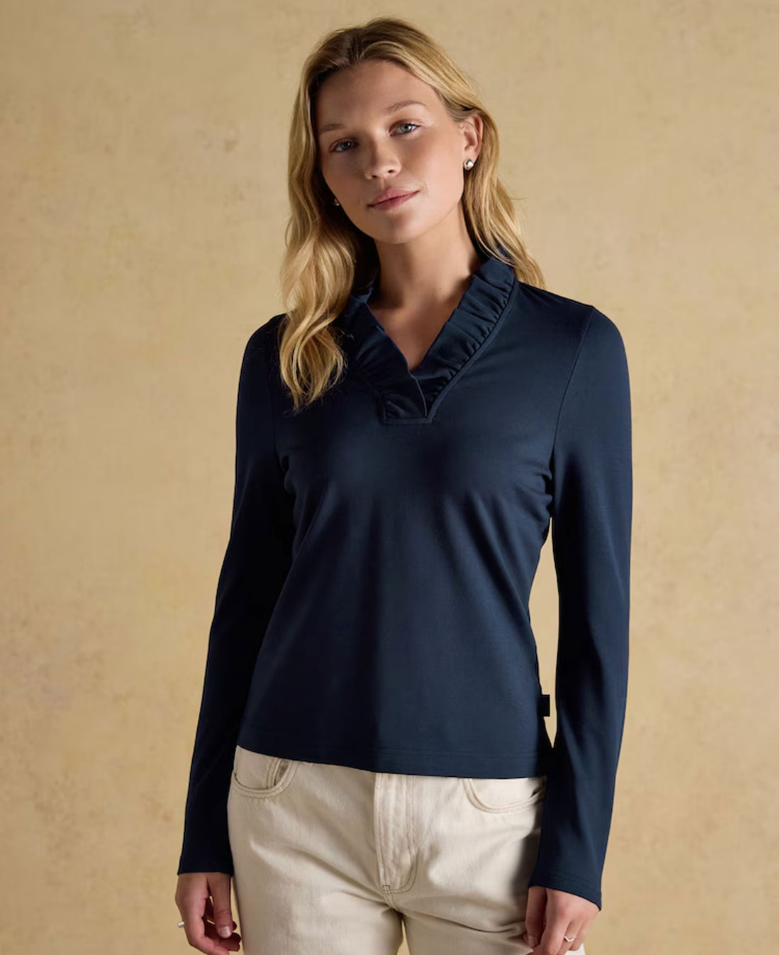 Heidi Frill Neck Jersey Top - Navy