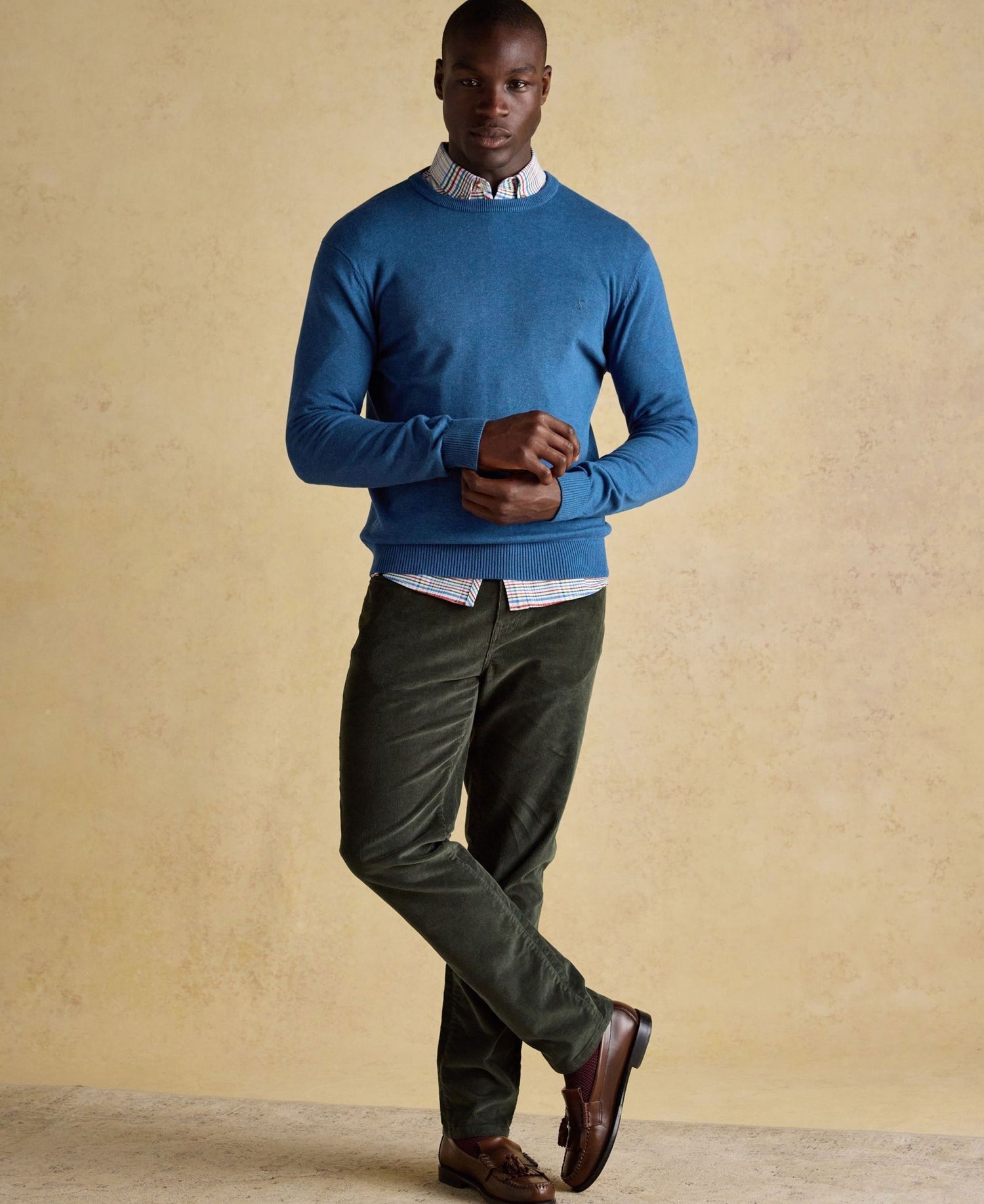 Hillside Crew Neck Knitted Jumper - Blue