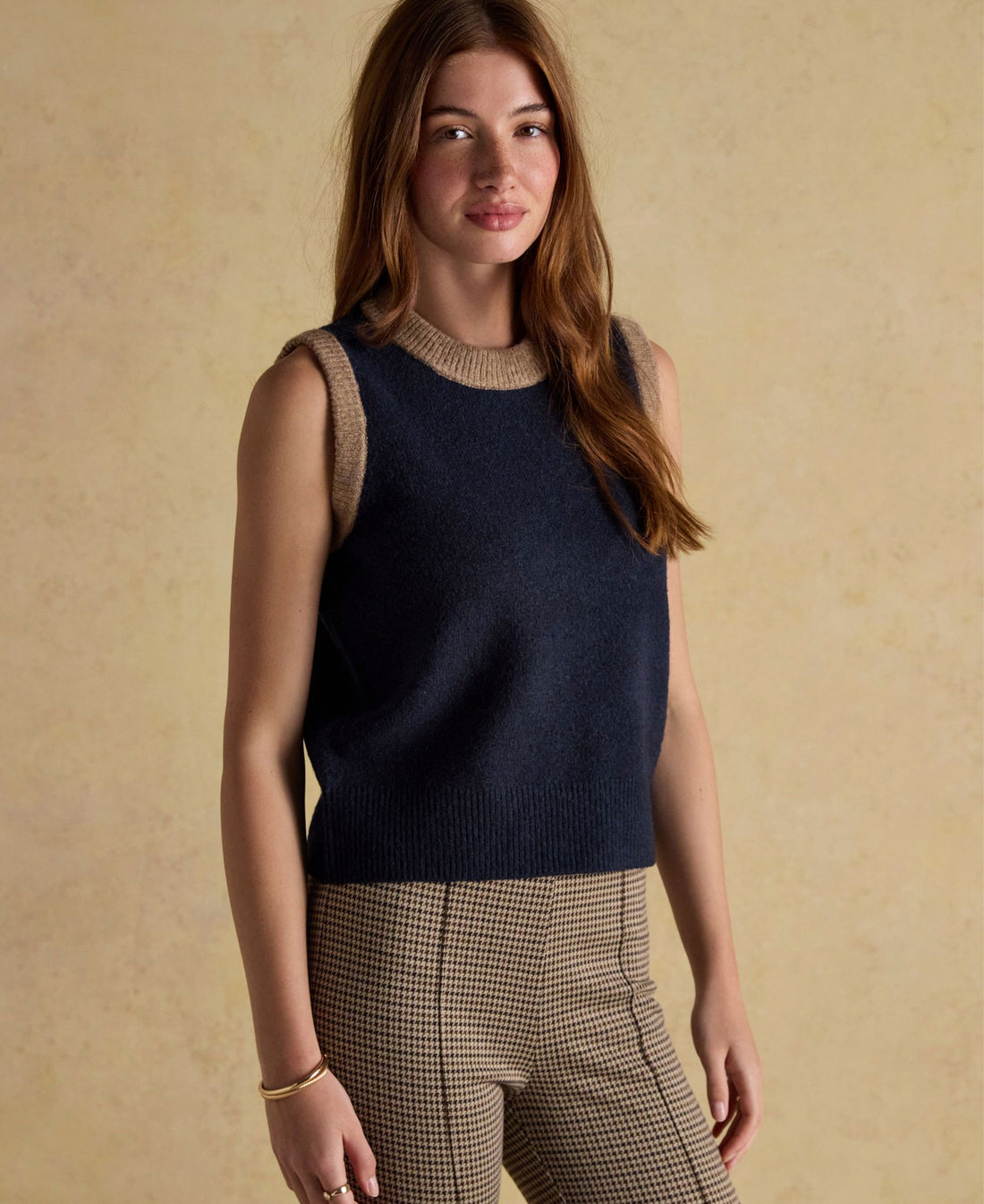Holly Knitted Vest - Navy/Camel