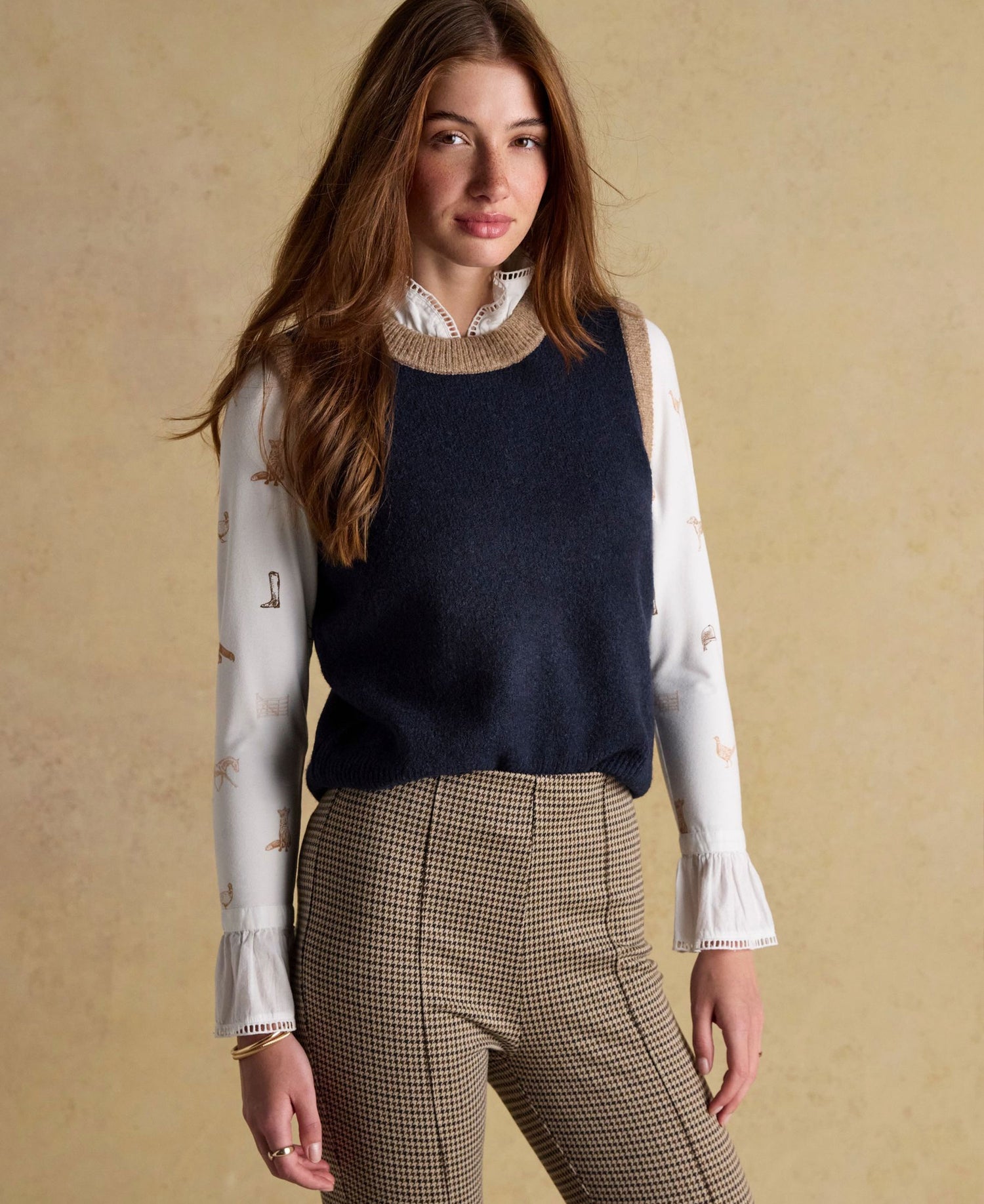 Holly Knitted Vest - Navy/Camel