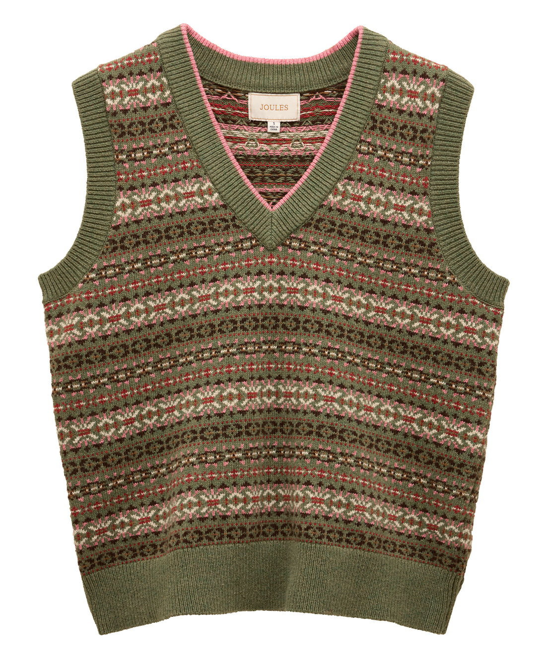Islay V-Neck Fairisle Tank - Green