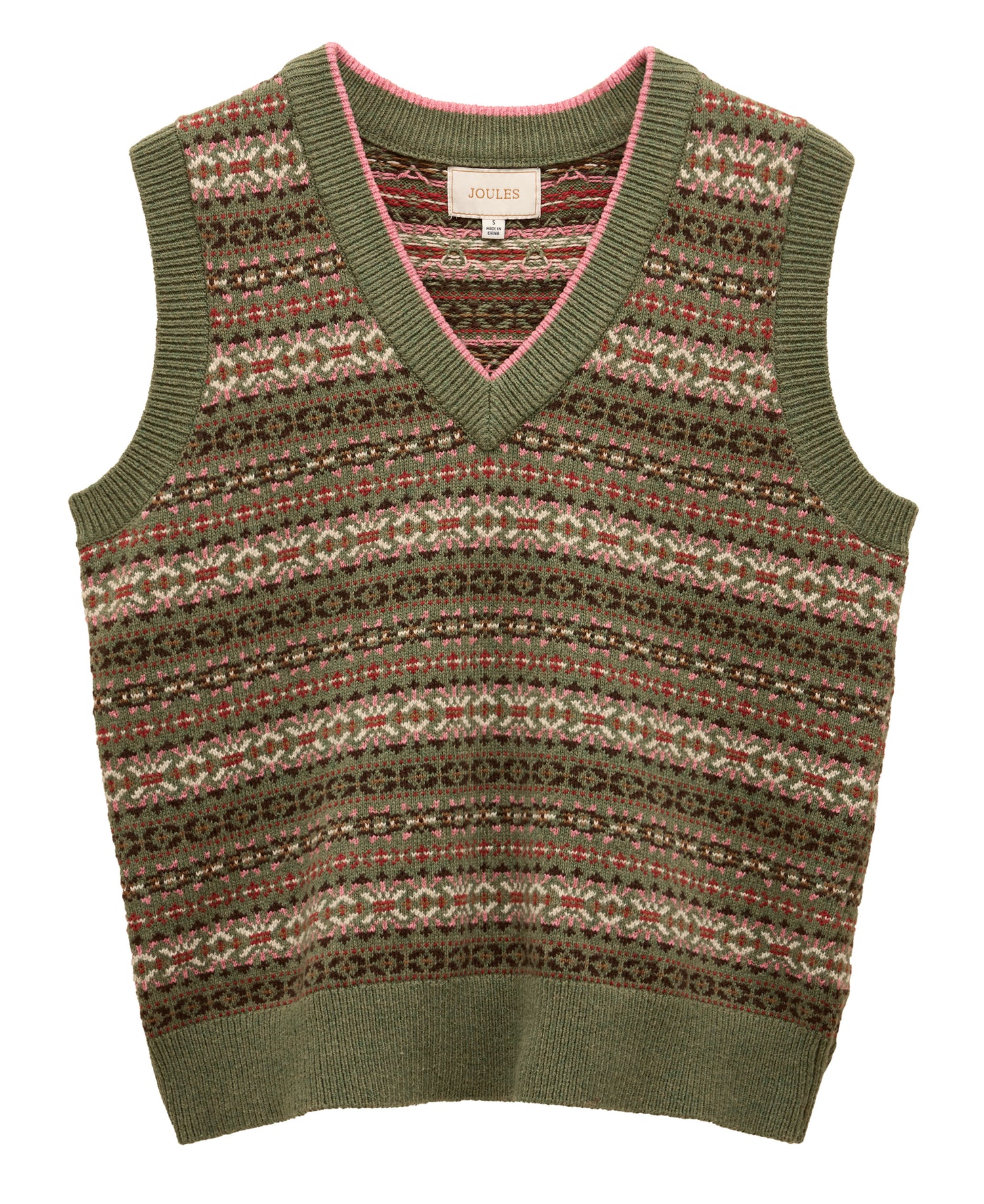 Islay V-Neck Fairisle Tank - Green