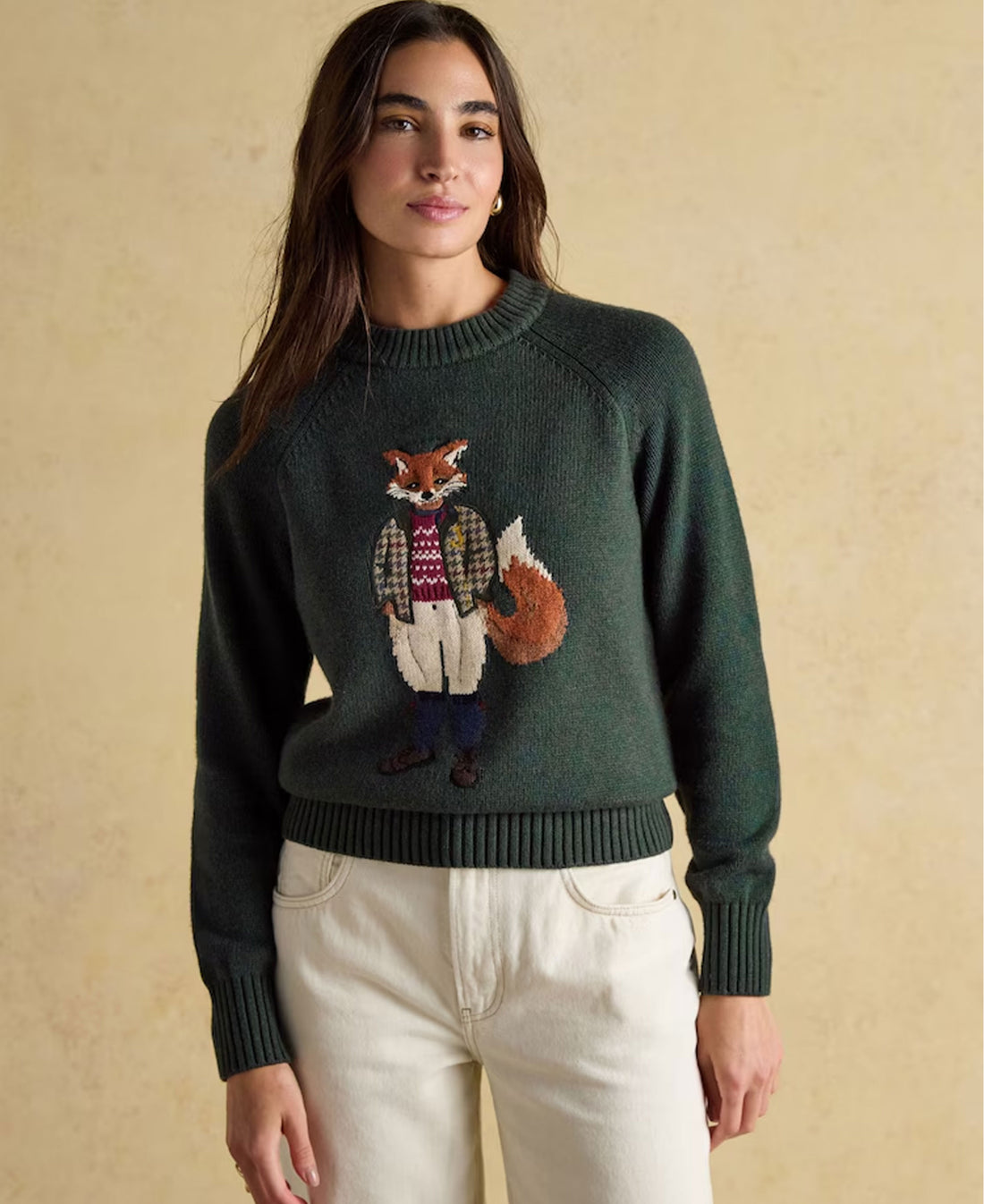 Jonty Intarsia Crew Neck Jumper - Green