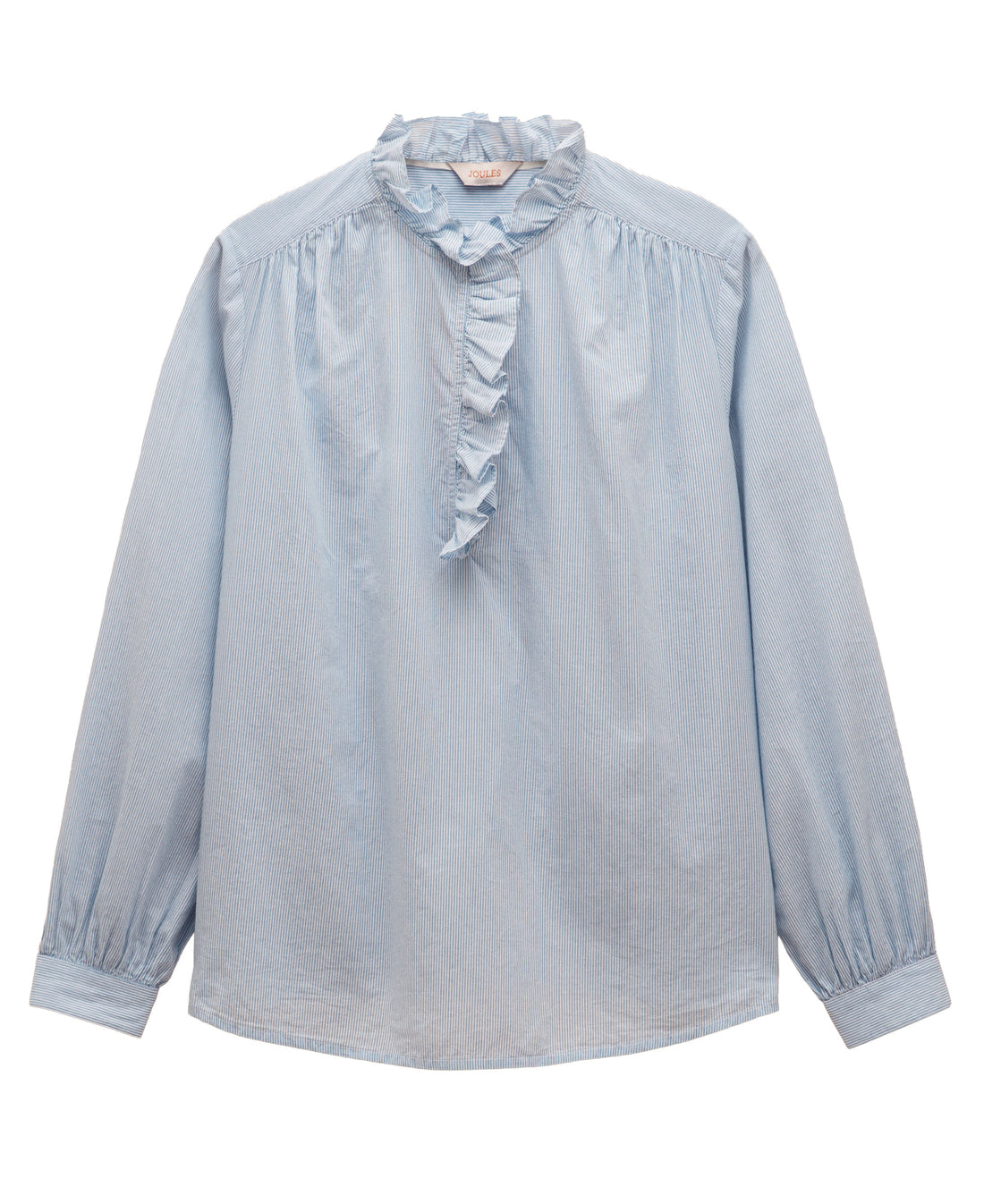 Melanie Cotton Ruffle Blouse - Blue/White