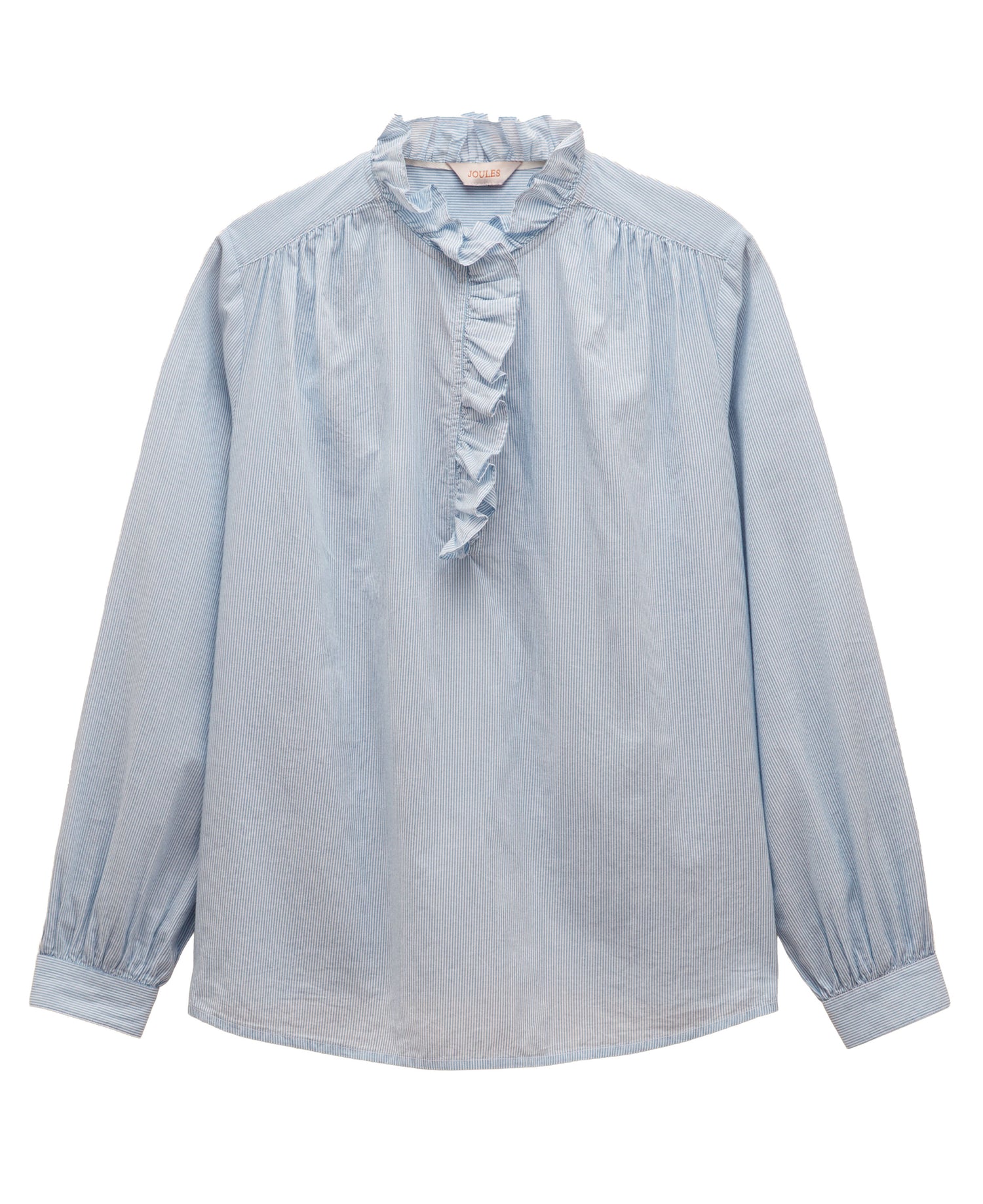 Melanie Cotton Ruffle Blouse - Blue/White