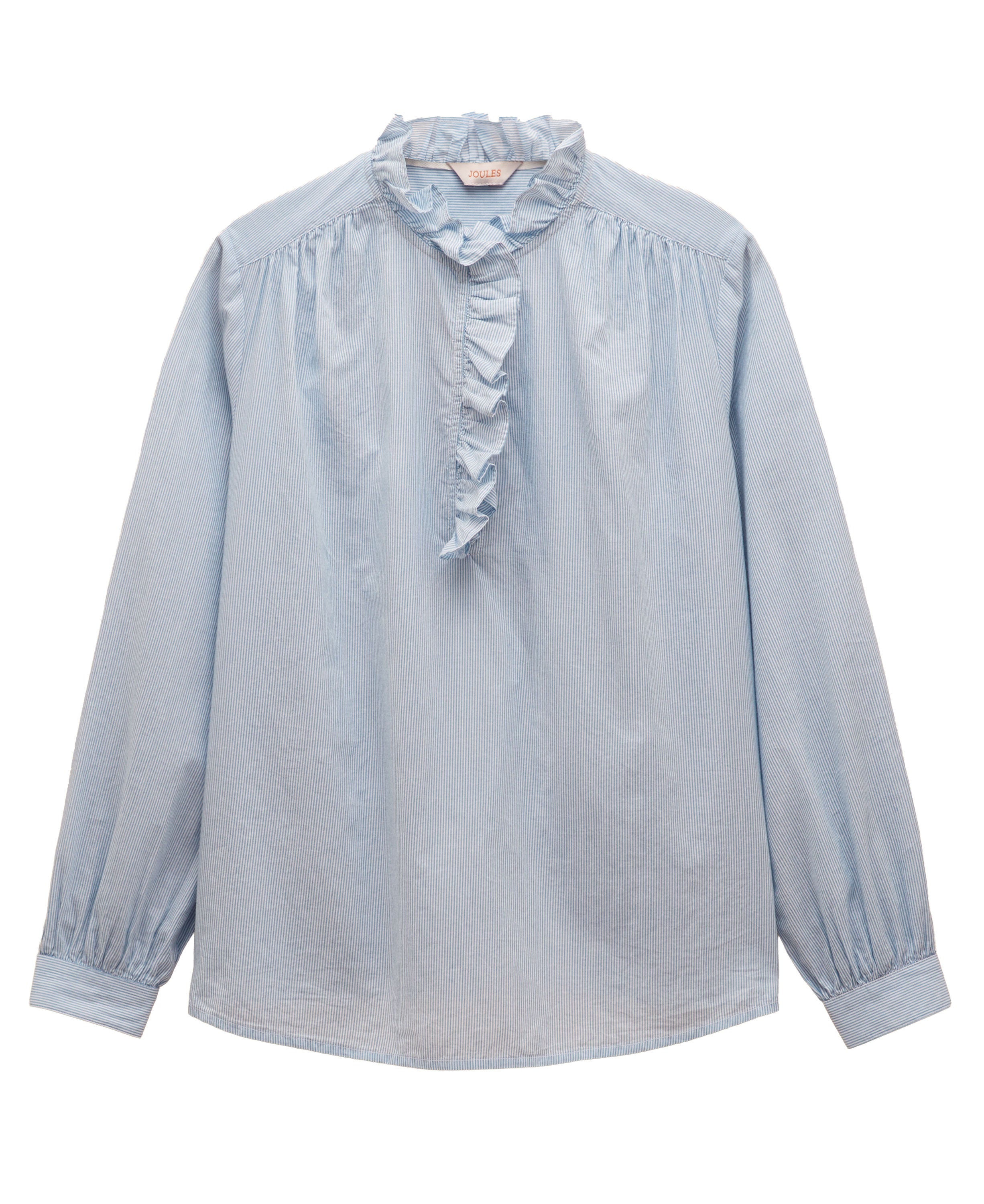 Melanie Cotton Ruffle Blouse - Blue/White