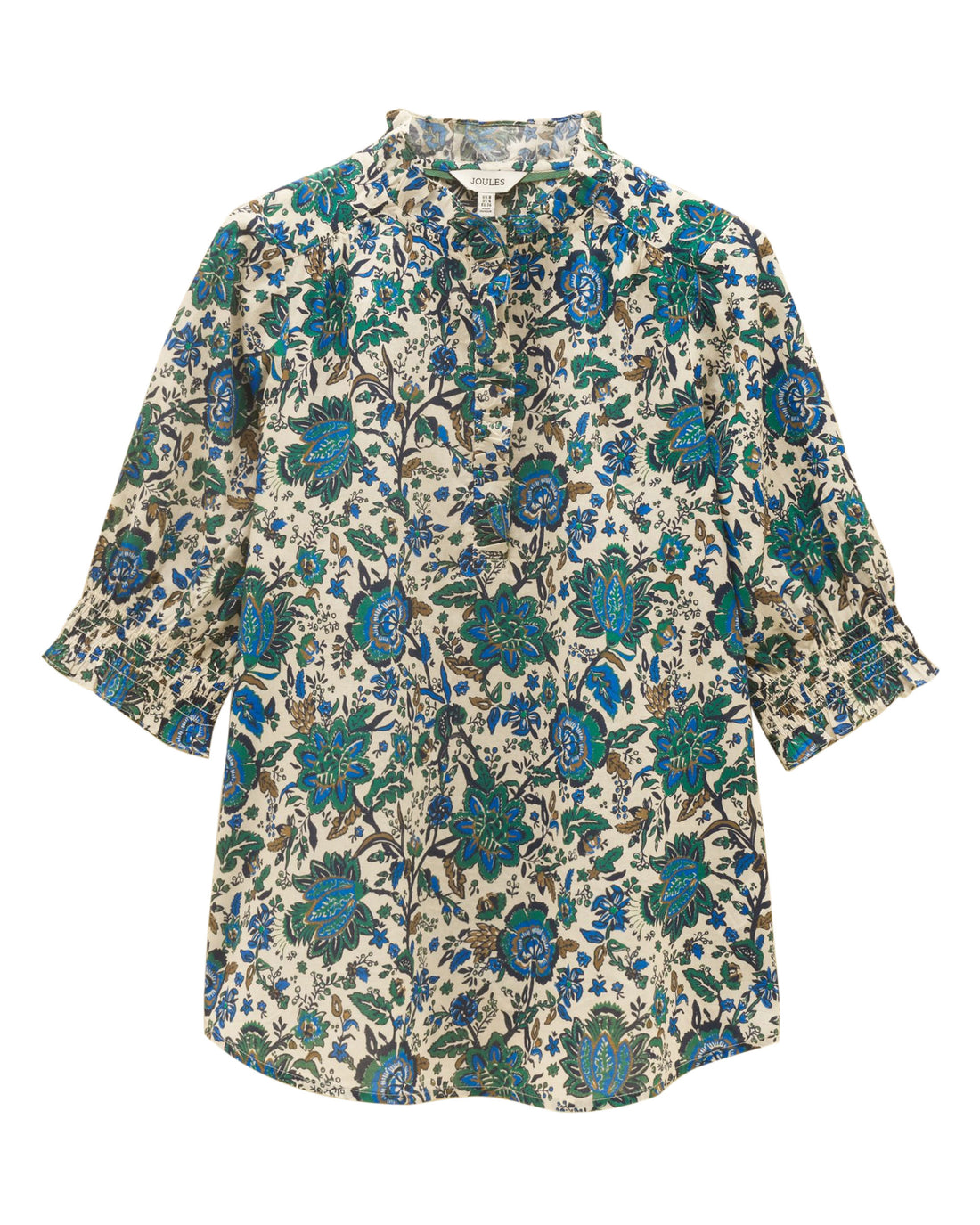 Melanie Short Sleeve Frill Blouse - Blue/Green
