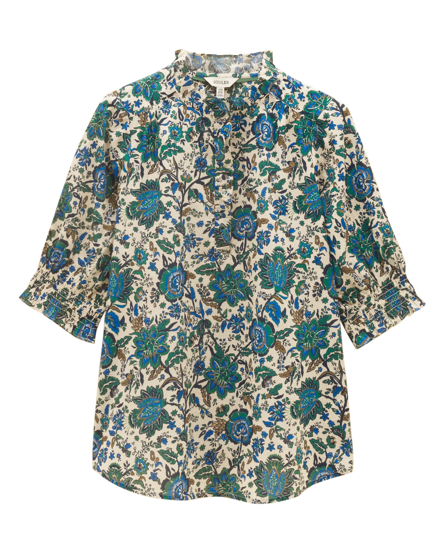 Melanie Short Sleeve Frill Blouse - Blue/Green