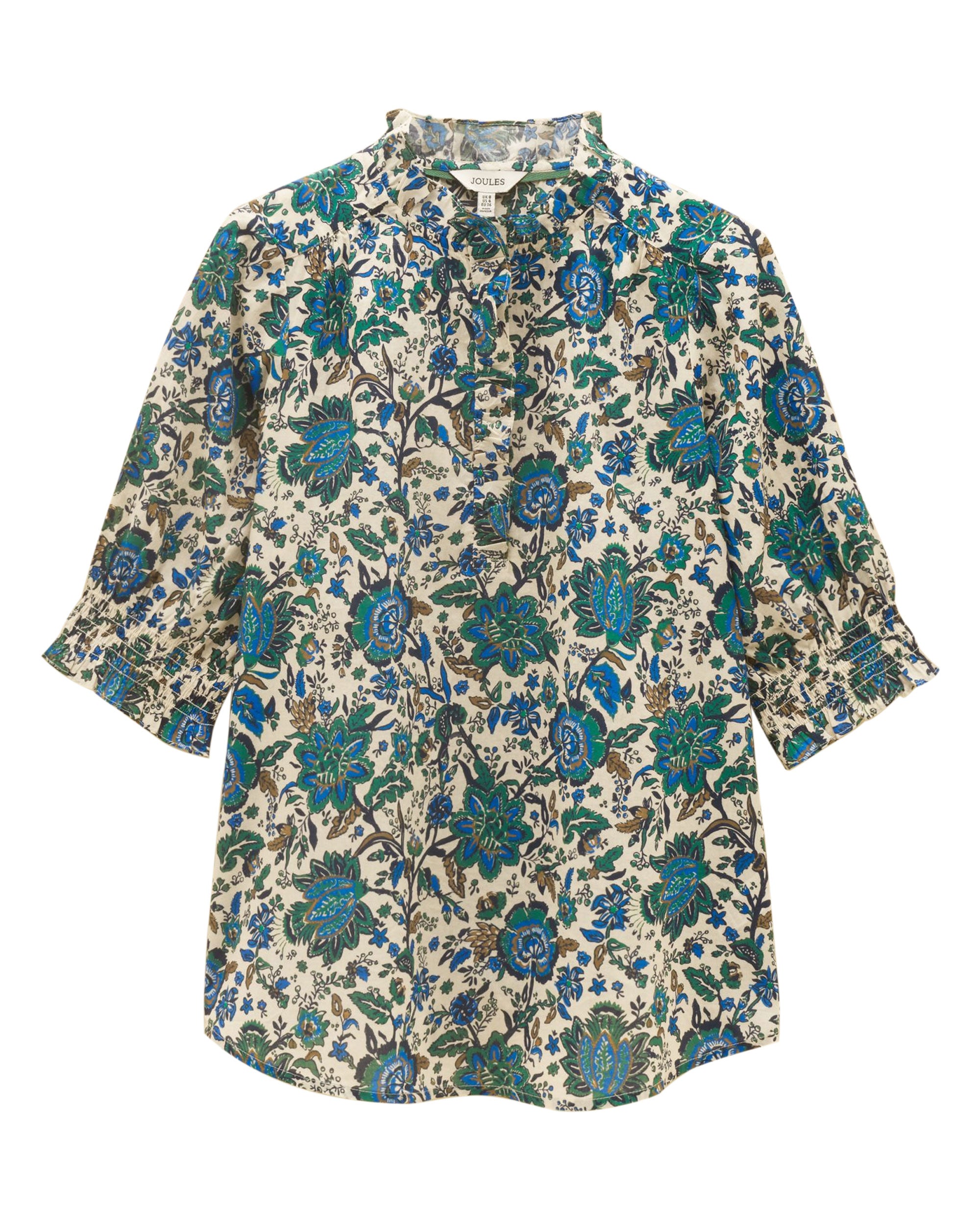 Melanie Short Sleeve Frill Blouse - Blue/Green
