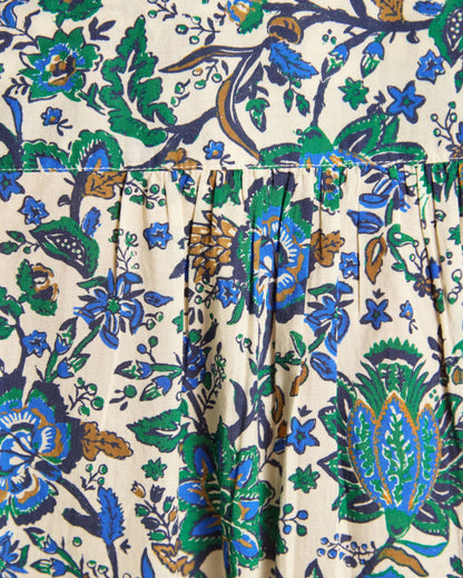 Melanie Short Sleeve Frill Blouse - Blue/Green