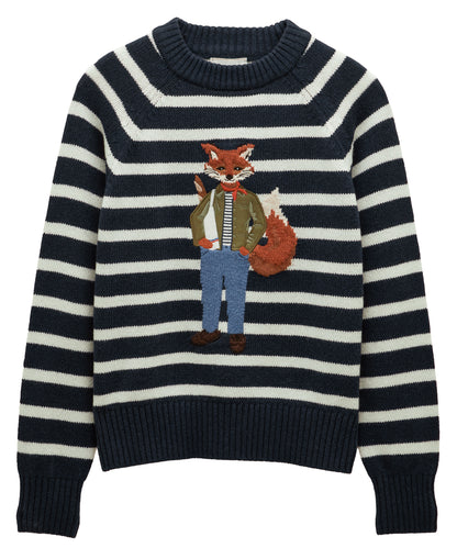 Renard Jonty Intarsia Crew Neck Jumper - Navy