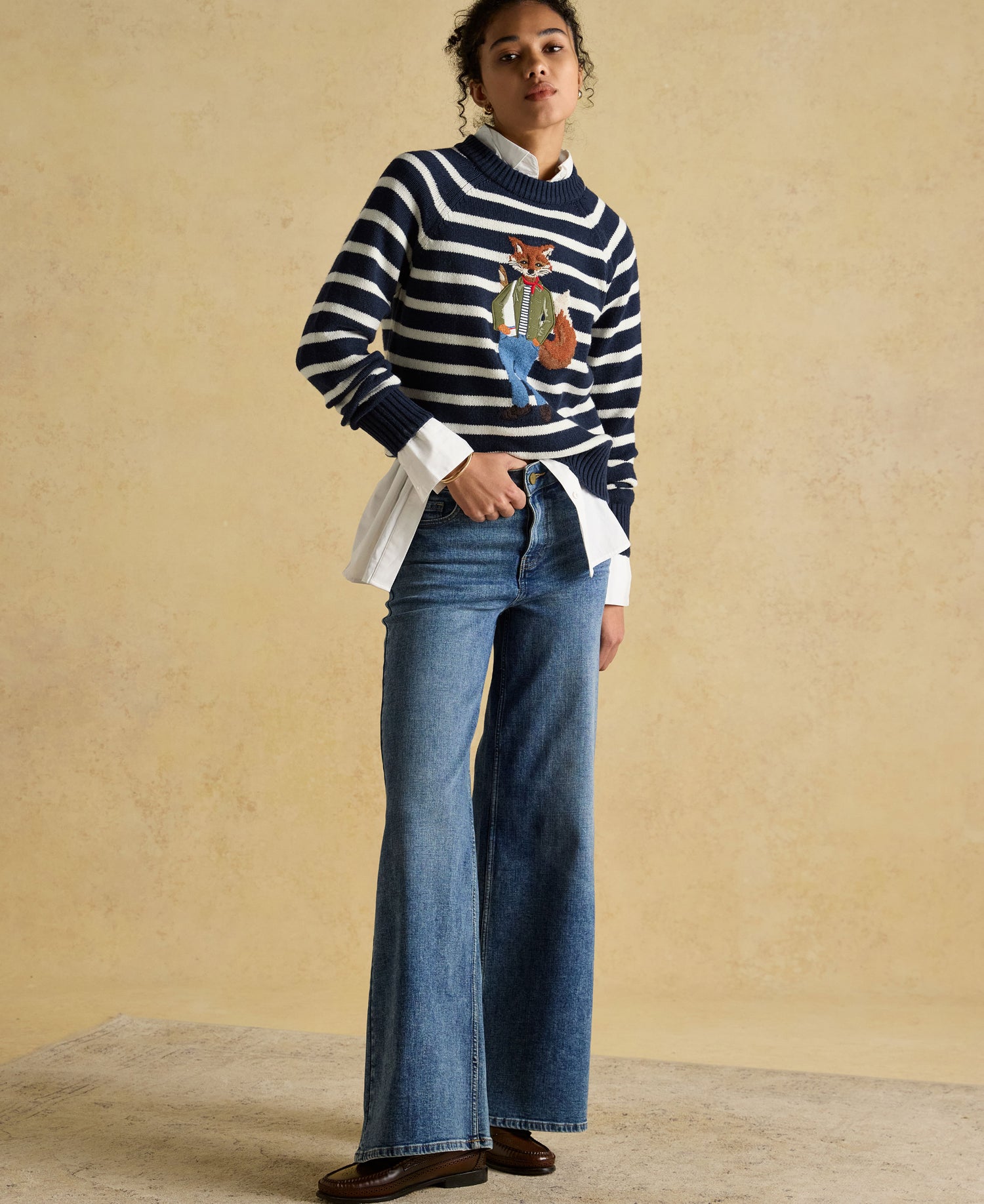 Renard Jonty Intarsia Crew Neck Jumper - Navy