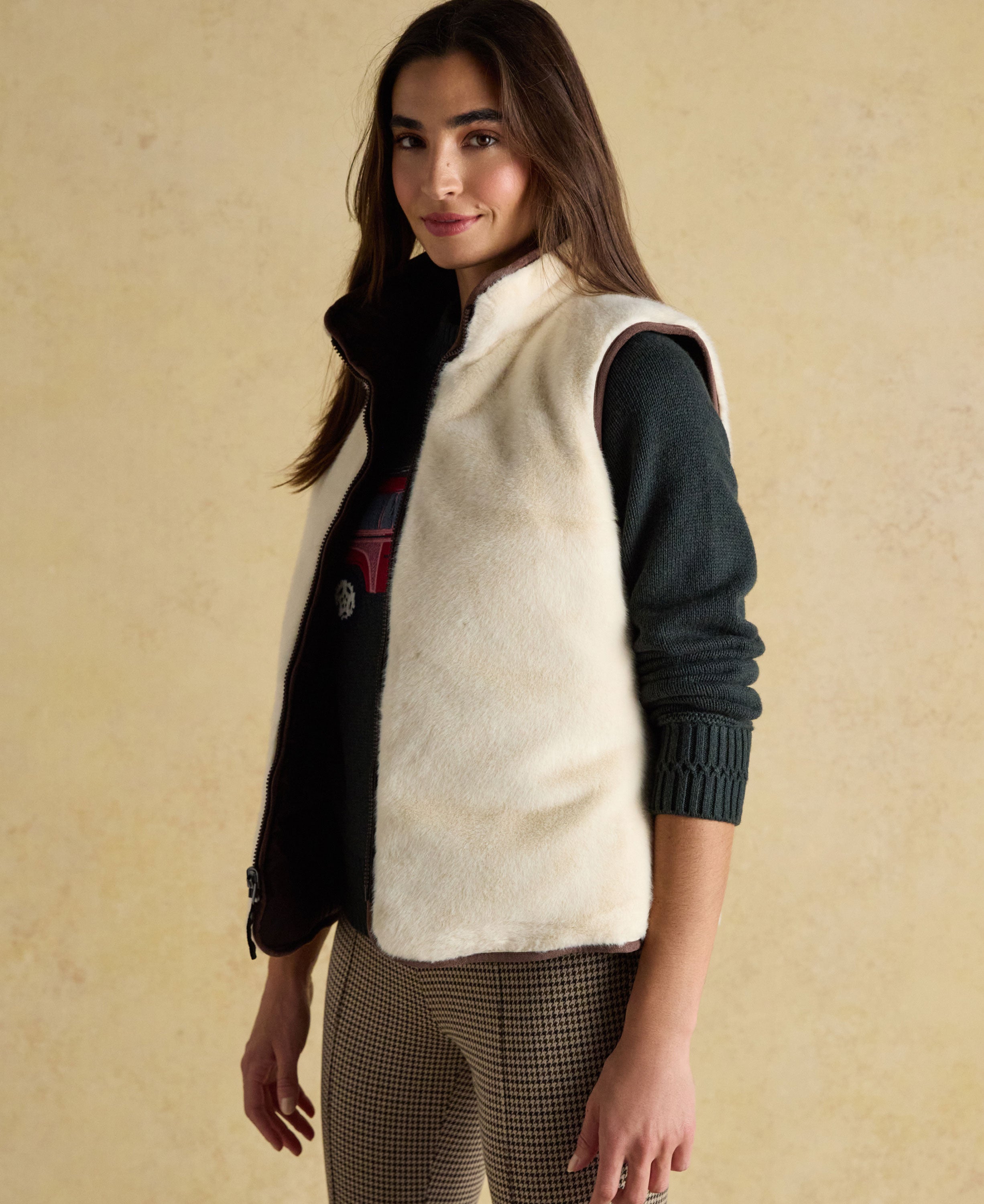 Reversible Faux Fur Padded Gilet - Brown/Cream