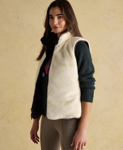 Reversible Faux Fur Padded Gilet - Brown/Cream