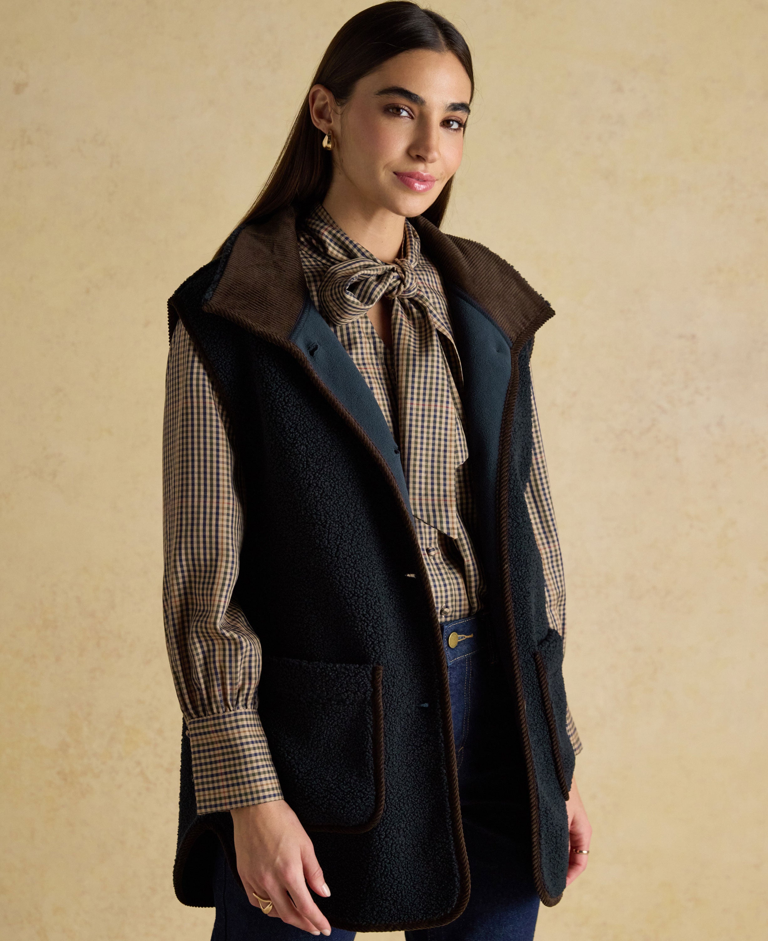 Sadie Longline Fleece Gilet - Navy