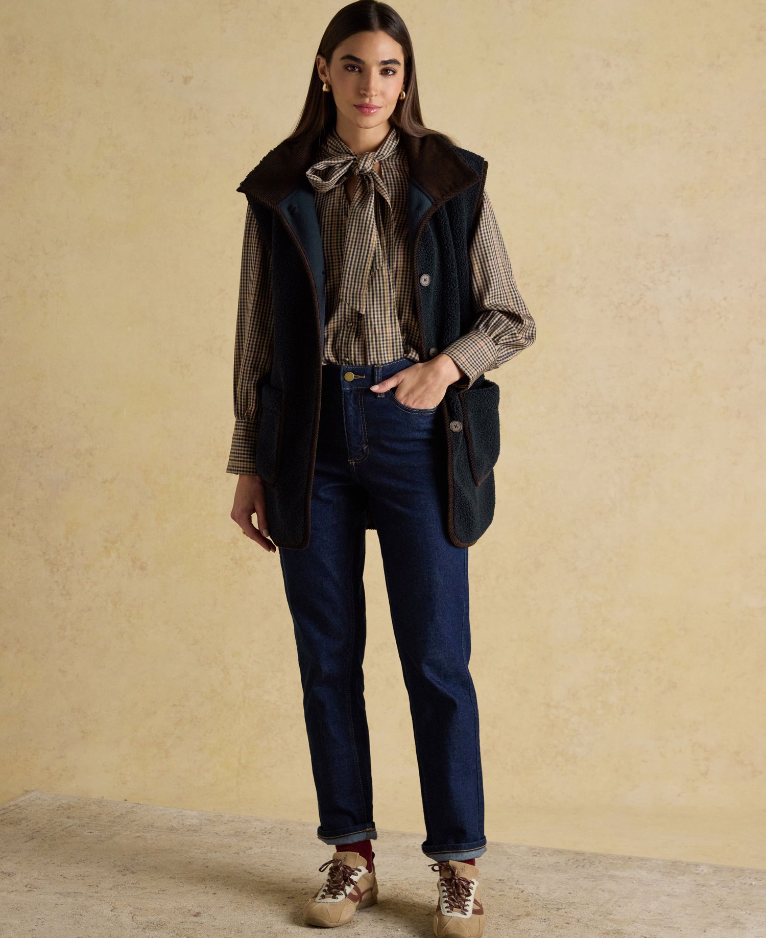 Sadie Longline Fleece Gilet - Navy