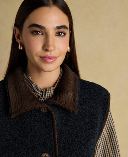 Sadie Longline Fleece Gilet - Navy