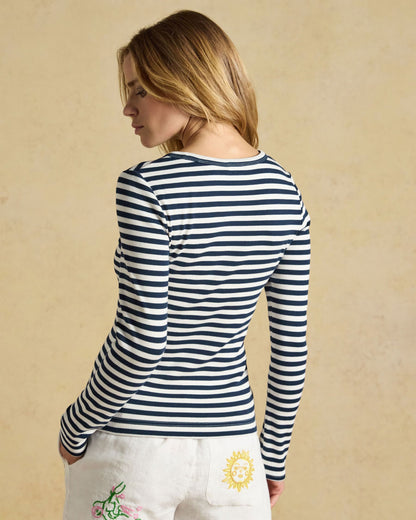 Sophie Striped Long Sleeve T-Shirt - Navy Creme