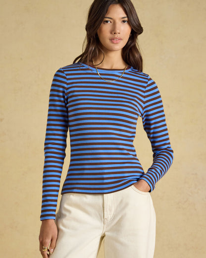 Sophie Striped Long Sleeve T-Shirt - Blue/Brown
