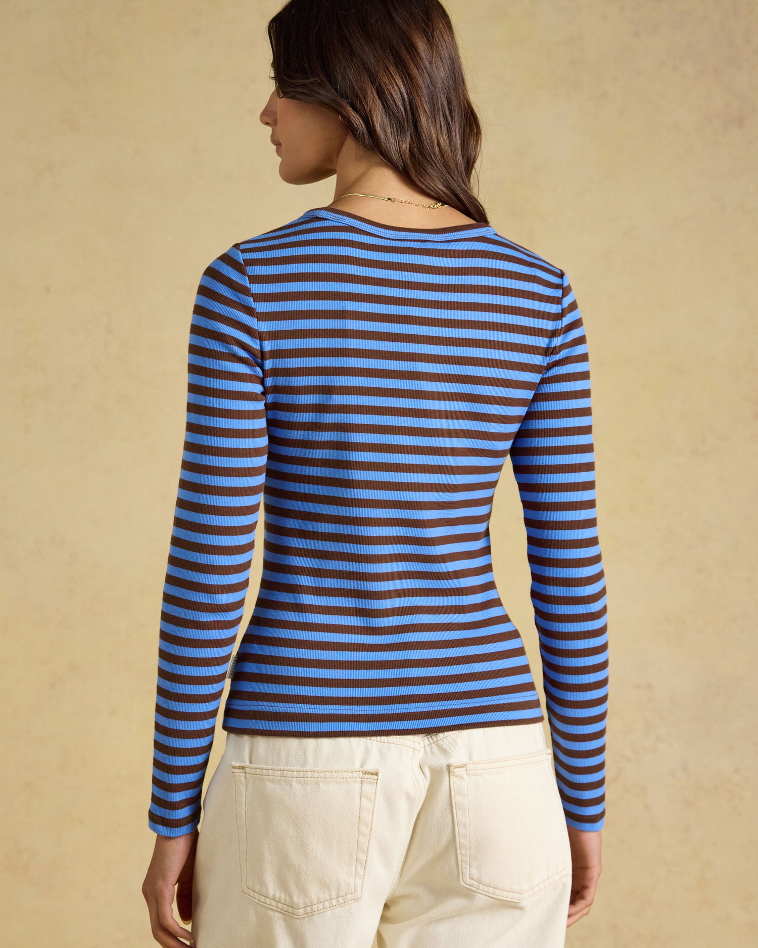 Sophie Striped Long Sleeve T-Shirt - Blue/Brown