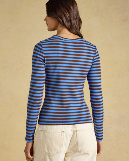 Sophie Striped Long Sleeve T-Shirt - Blue/Brown