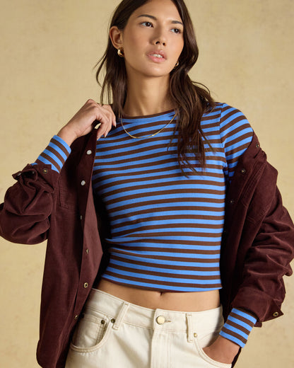 Sophie Striped Long Sleeve T-Shirt - Blue/Brown