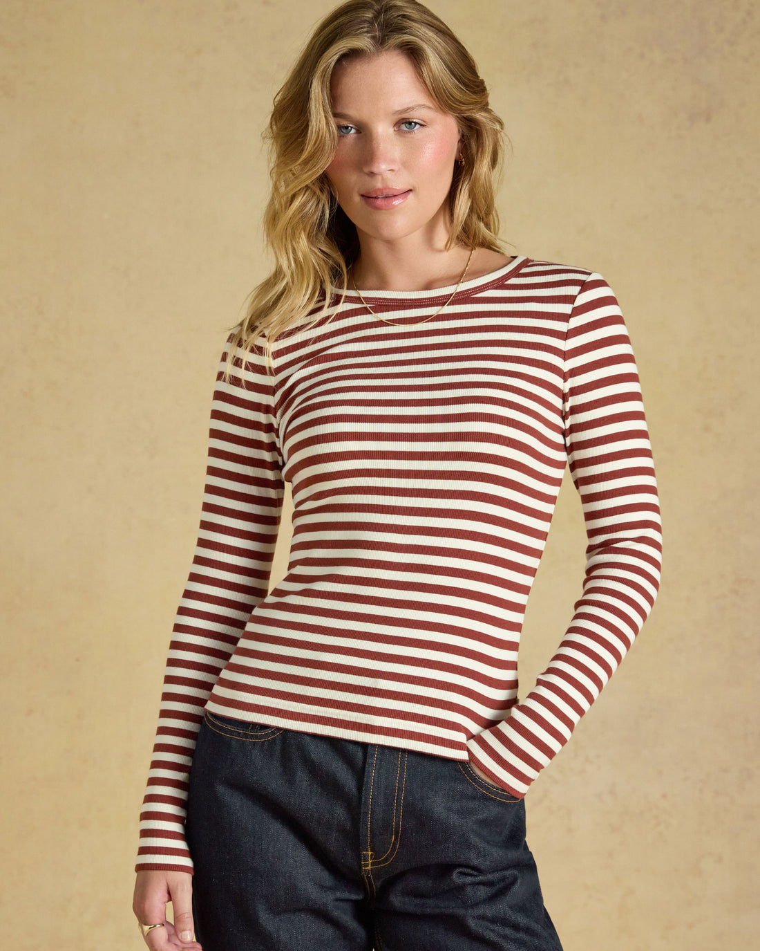 Sophie Striped Long Sleeve T-Shirt - Russet Creme
