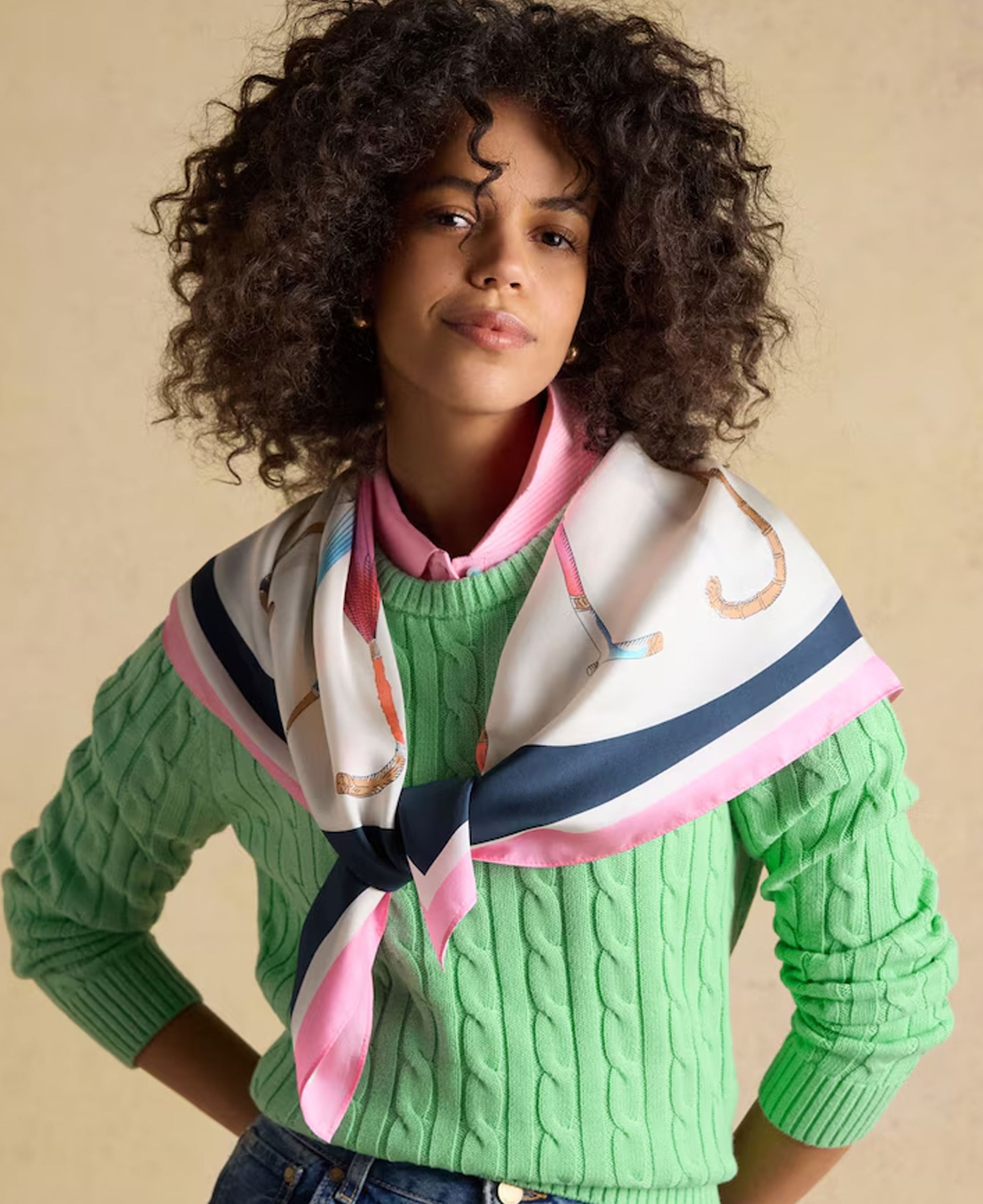 Bloomfield Scarf - Cream Navy Umbrella Print