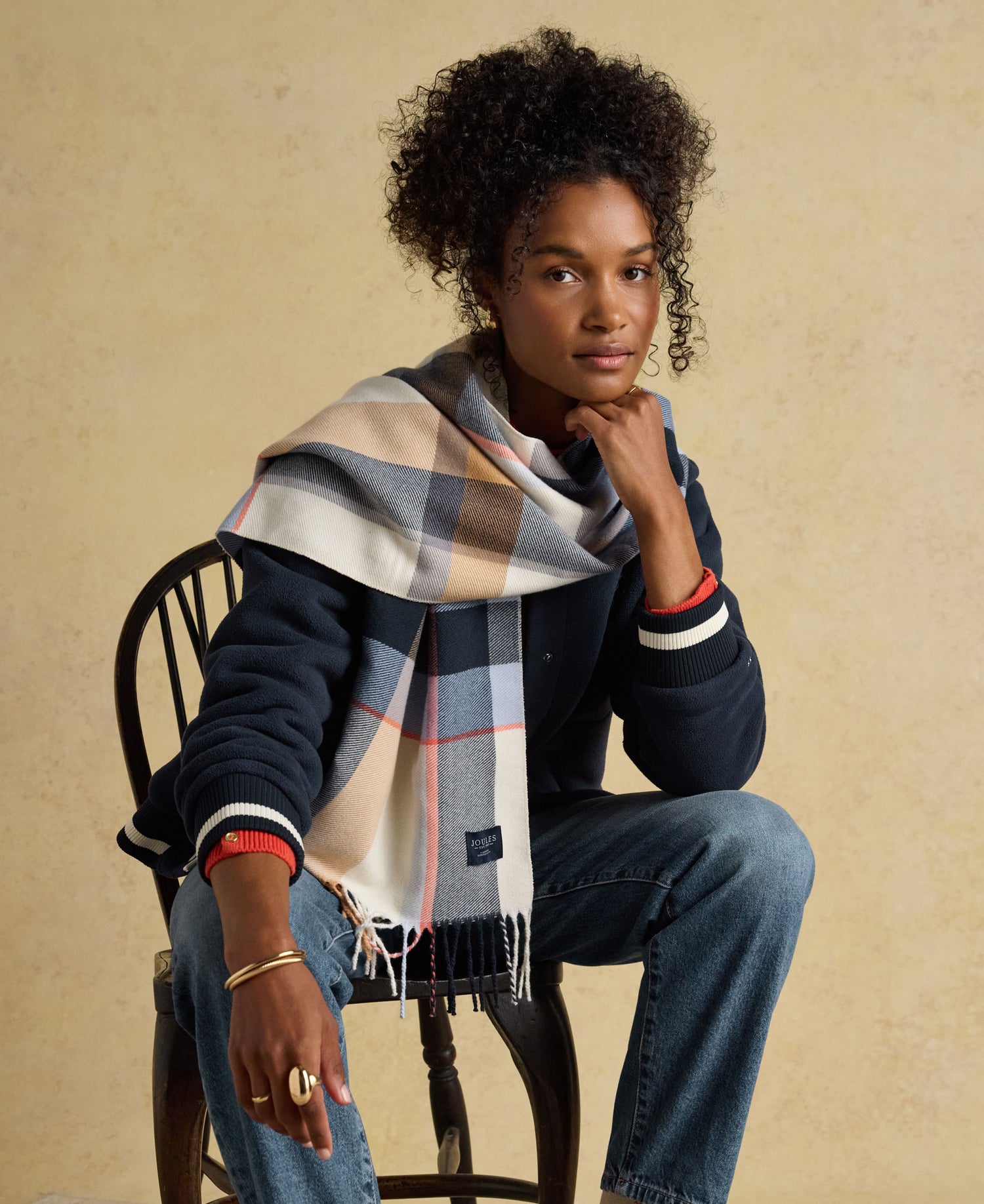 Langtree Check Scarf- Cream/Blue