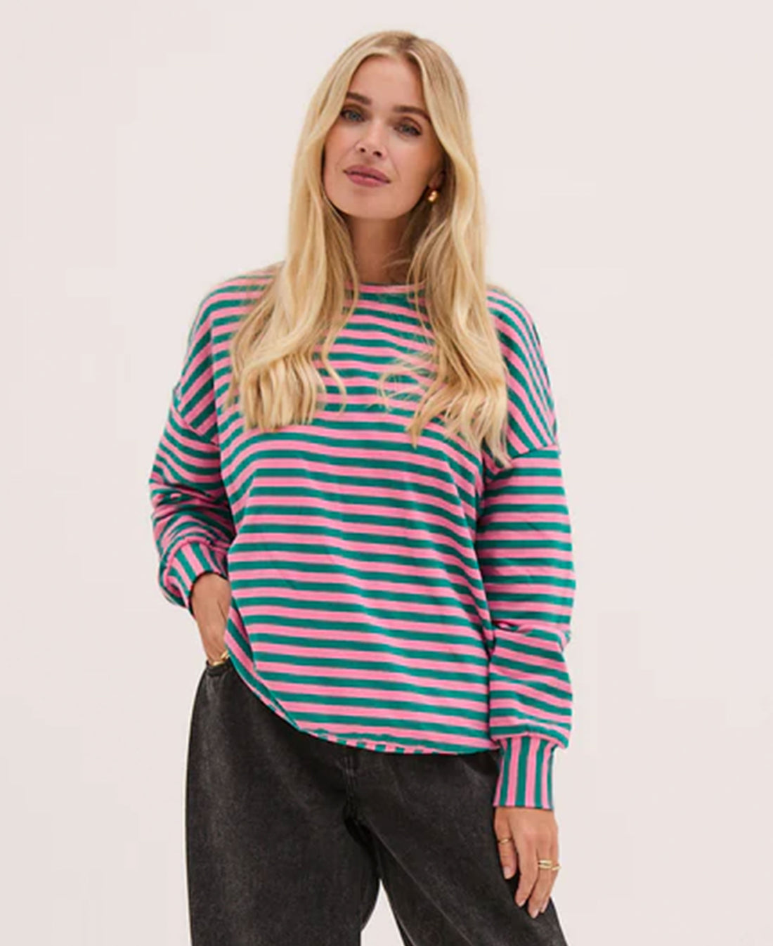 Zara Lightweight Jersey Sweatshirt - Green/Pink