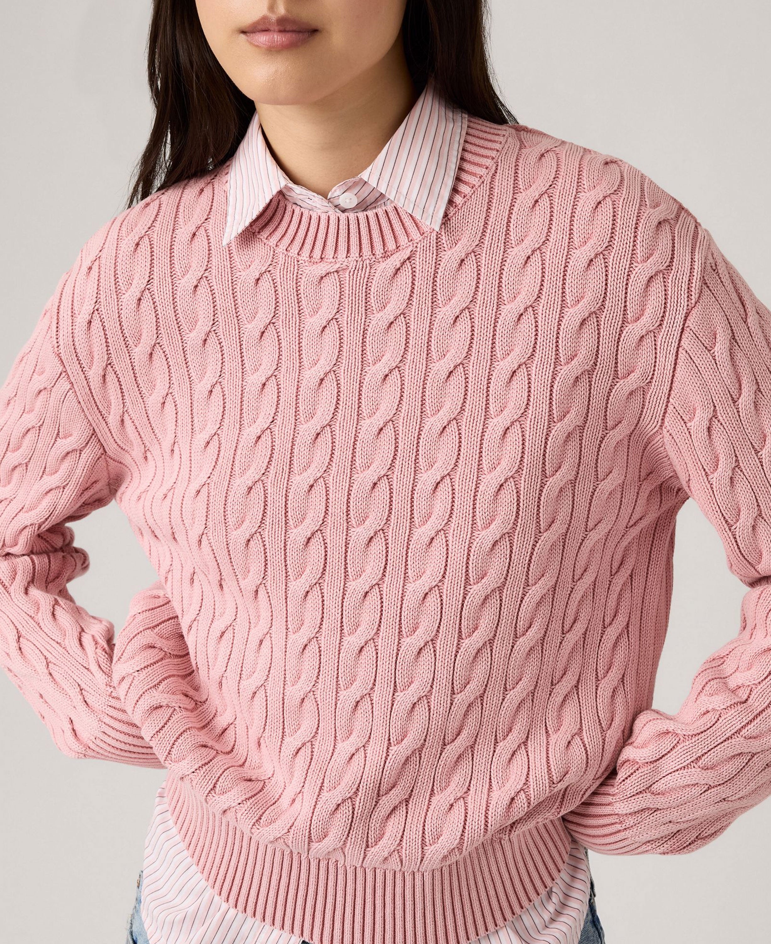 Boyfriend Cable Crew Pullover - Pink