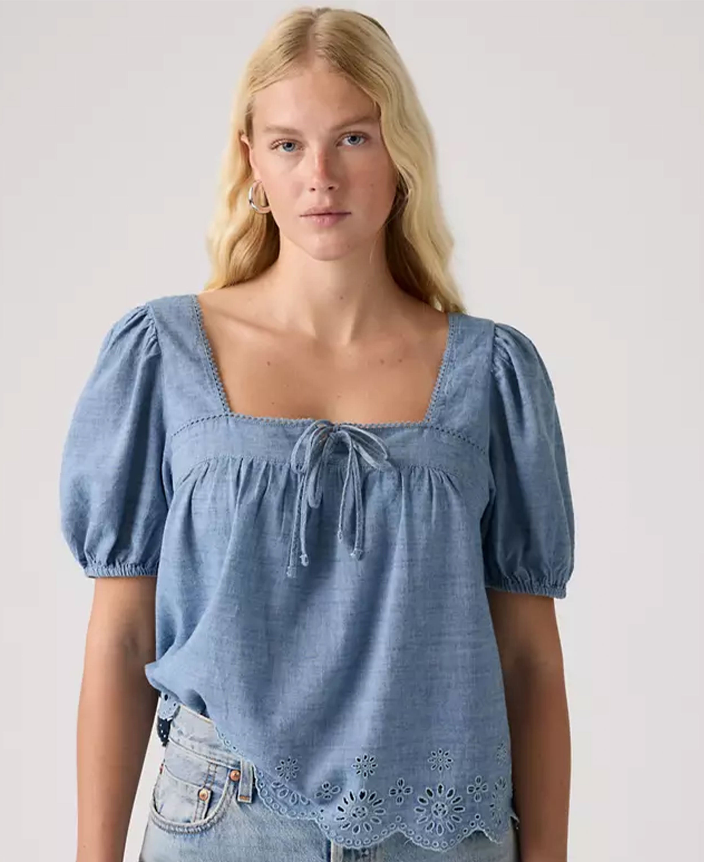 Darling Ss Cutwork Blouse - Breezy Blues