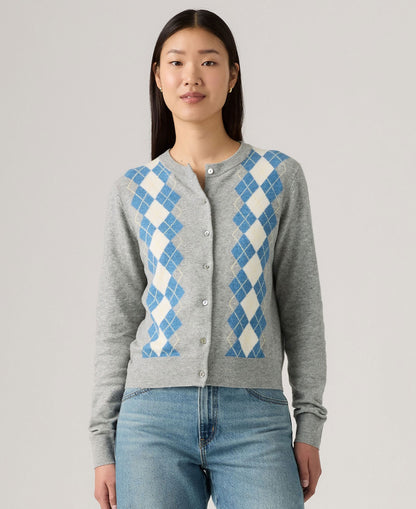 Supersoft Crewneck Cardigan - Elgin Placed Argyle V2 Star Sapphire Triblend